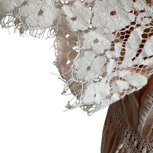 Peach Bohemian Boho Lace V-Neck Maxi Dress‎ Photo Shoot Size Small - Picture 7 of 13